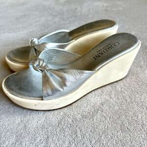 Cordani Silver Leather Twist Knot Platform Sandals